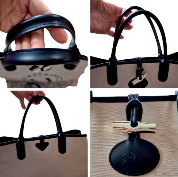 Longchamp Large Rosea 1948 Canvas Leather Tote Bag - Picture 10 of 16